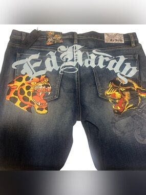 Ed Hardy Denim 5 Pocket Jeans Iconic Tattoo Inspired Panther & Cheetah Size 28